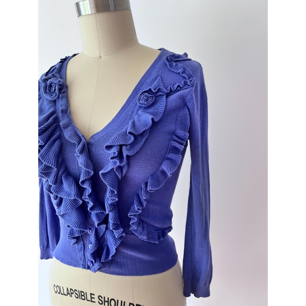 Guinevere Roaming‎ Frills Cardigan Anthropologie Y2K Purple - Picture 2 of 8